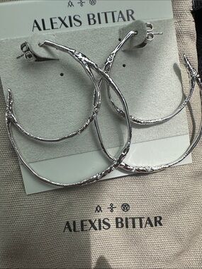 Alexis Bittar Hammered Silver Sculptural Hoop Earrings